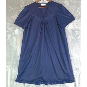 Vintage Vassarette Navy Blue Satin Trim Nightgown Size Large USA